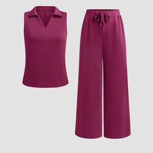 NWOT Coo Chic Magenta Sleeveless 2X Top/Wide Crop Leg Drawstring Pants Set